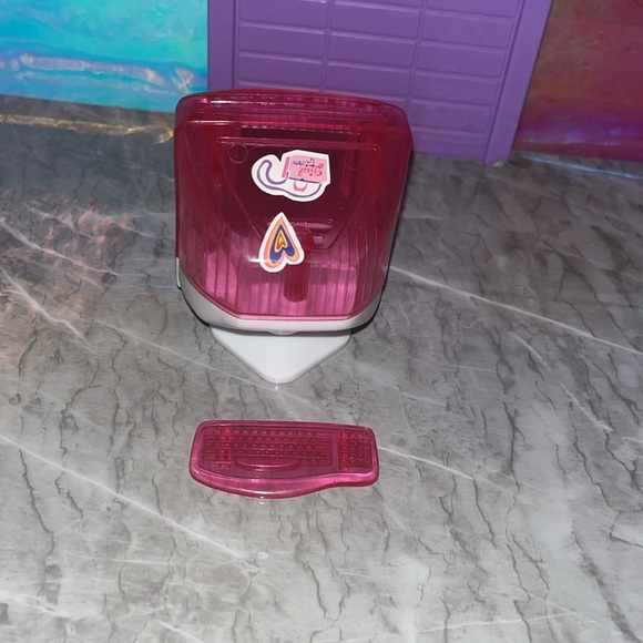 Vtg Barbie doll Computer Keyboard monitor Secret Messages 2000 diorama pink - Picture 3 of 4